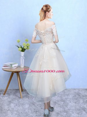 Organza Sleeveless High Low Quinceanera Dama Dress and Appliques