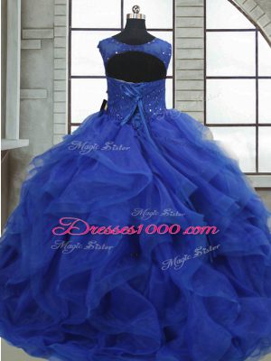 Beauteous Ruffles and Sequins 15th Birthday Dress Royal Blue Lace Up Sleeveless Floor Length