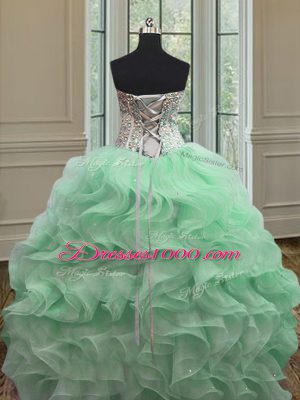 Customized Organza Sleeveless Floor Length Quinceanera Dress and Ruffles