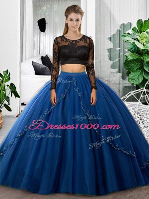 Wonderful Floor Length Backless Sweet 16 Quinceanera Dress Blue for Military Ball and Sweet 16 and Quinceanera with Lace and Ruching