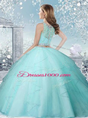 Designer Scoop Sleeveless Clasp Handle Quinceanera Gowns Champagne Tulle