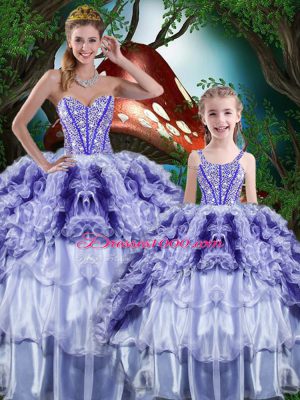 Sweet Multi-color Organza Lace Up Vestidos de Quinceanera Sleeveless Floor Length Beading and Ruffles and Ruffled Layers
