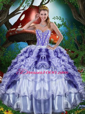 Sweet Multi-color Organza Lace Up Vestidos de Quinceanera Sleeveless Floor Length Beading and Ruffles and Ruffled Layers