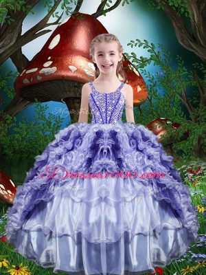 Sweet Multi-color Organza Lace Up Vestidos de Quinceanera Sleeveless Floor Length Beading and Ruffles and Ruffled Layers