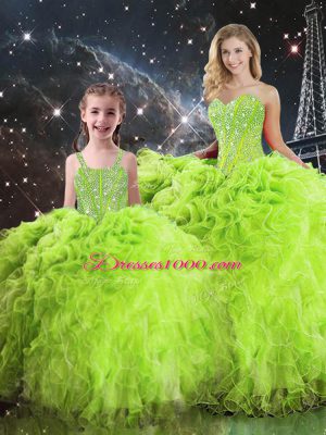 Dynamic Ball Gowns Organza Sweetheart Sleeveless Beading and Ruffles Floor Length Lace Up Quinceanera Gowns