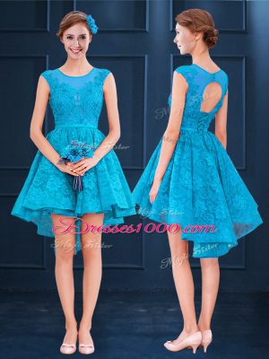 Trendy High Low A-line Sleeveless Baby Blue Quinceanera Court of Honor Dress Lace Up