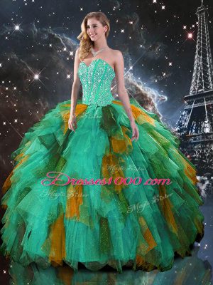 Sleeveless Beading and Ruffles Lace Up Sweet 16 Dress