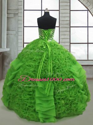 Amazing Sweetheart Sleeveless Lace Up Quince Ball Gowns Green Organza