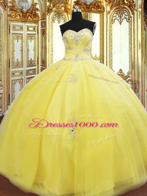 Shining Gold Lace Up Sweetheart Beading and Appliques Quinceanera Dresses Tulle Sleeveless