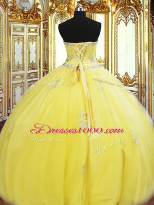 Shining Gold Lace Up Sweetheart Beading and Appliques Quinceanera Dresses Tulle Sleeveless