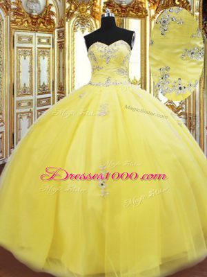 Shining Gold Lace Up Sweetheart Beading and Appliques Quinceanera Dresses Tulle Sleeveless