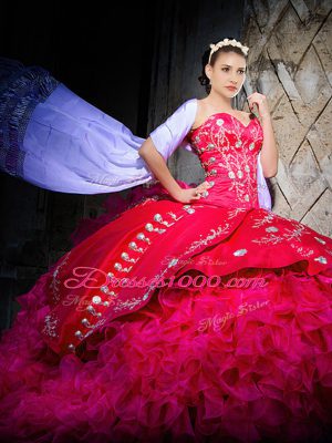 Attractive Hot Pink Ball Gown Prom Dress Sweetheart Sleeveless Brush Train Lace Up