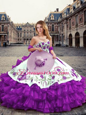 Sweetheart Sleeveless Lace Up Quinceanera Dresses Eggplant Purple Organza