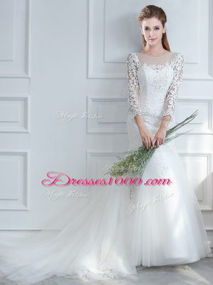 Glorious Lace Up Bridal Gown White for Wedding Party with Lace Court Train