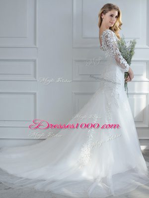 Glorious Lace Up Bridal Gown White for Wedding Party with Lace Court Train