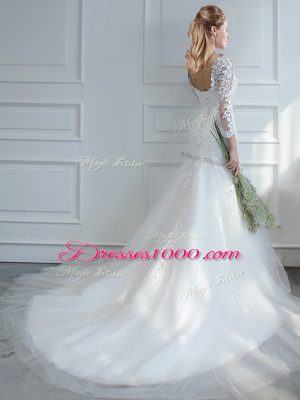 Glorious Lace Up Bridal Gown White for Wedding Party with Lace Court Train