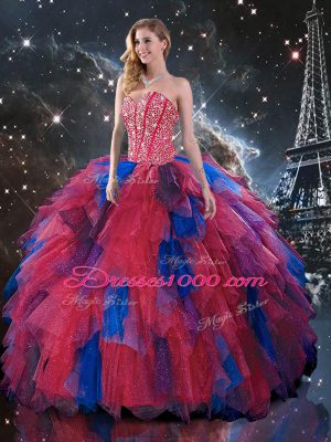 Sexy Floor Length Lace Up Sweet 16 Dresses Multi-color for Military Ball and Sweet 16 and Quinceanera with Beading and Ruffles