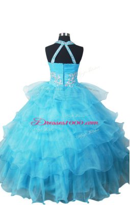 Sweet Ball Gowns Little Girls Pageant Gowns Fuchsia V-neck Organza Sleeveless Floor Length Zipper