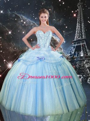 Tulle Sleeveless Floor Length 15th Birthday Dress and Beading