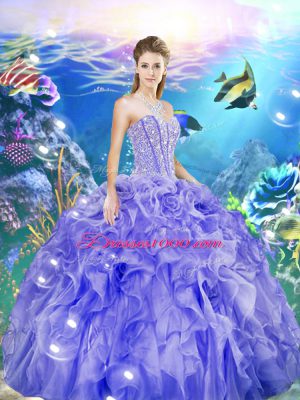 Sleeveless Lace Up Floor Length Beading and Ruffles 15 Quinceanera Dress