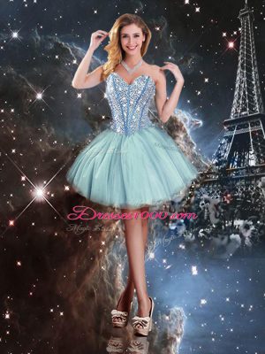 Luxurious Tulle Sweetheart Sleeveless Lace Up Beading Quinceanera Dress in Light Blue