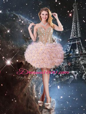 Peach Ball Gowns Organza Sweetheart Sleeveless Beading and Ruffles Floor Length Lace Up Sweet 16 Dresses