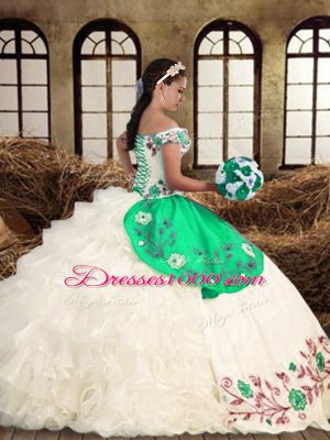 Multi-color Lace Up 15 Quinceanera Dress Embroidery and Ruffled Layers Sleeveless Floor Length