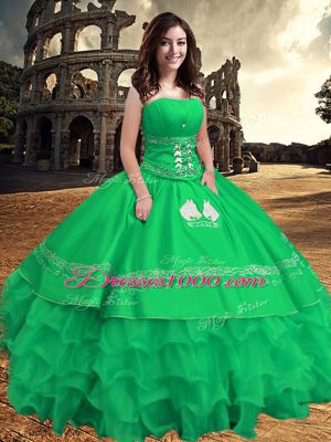 Clearance Sleeveless Zipper Floor Length Embroidery and Ruffled Layers Sweet 16 Dress