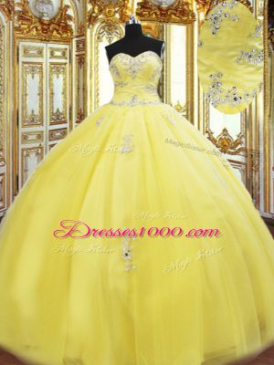 Luxurious Floor Length Yellow Vestidos de Quinceanera Sweetheart Sleeveless Lace Up