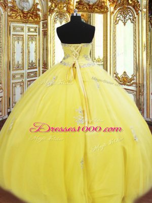 Luxurious Floor Length Yellow Vestidos de Quinceanera Sweetheart Sleeveless Lace Up