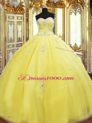 Luxurious Floor Length Yellow Vestidos de Quinceanera Sweetheart Sleeveless Lace Up