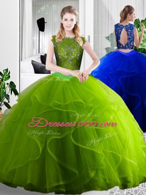 Exceptional Olive Green Zipper 15 Quinceanera Dress Lace and Ruffles Sleeveless Floor Length