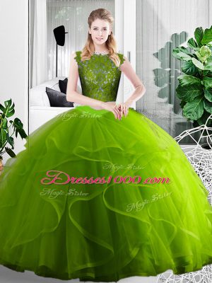 Exceptional Olive Green Zipper 15 Quinceanera Dress Lace and Ruffles Sleeveless Floor Length