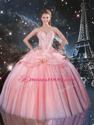 Ball Gowns 15th Birthday Dress Pink Sweetheart Tulle Sleeveless Floor Length Lace Up