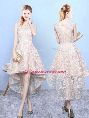 Best Champagne Zipper Scoop Lace Dama Dress for Quinceanera Lace Sleeveless