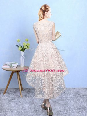 Best Champagne Zipper Scoop Lace Dama Dress for Quinceanera Lace Sleeveless