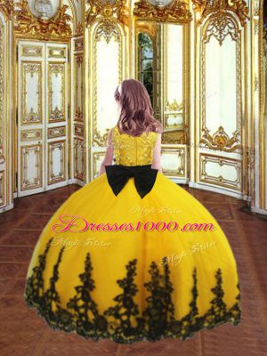 Floor Length Ball Gowns Sleeveless Gold Kids Formal Wear Zipper