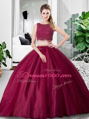 Fantastic Lace and Ruching Sweet 16 Dress Fuchsia Zipper Sleeveless Floor Length