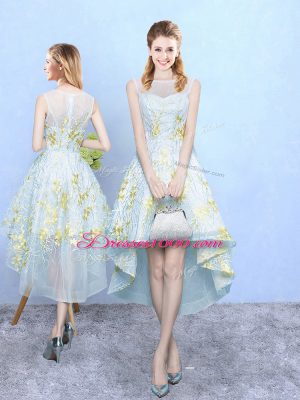 Super Apple Green Zipper Dama Dress for Quinceanera Appliques and Pattern Sleeveless High Low