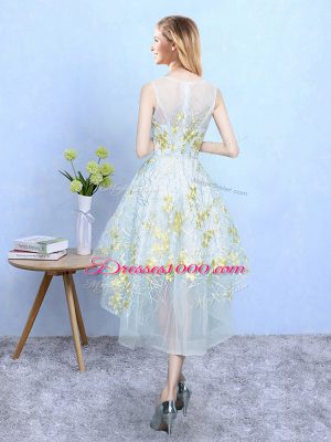 Super Apple Green Zipper Dama Dress for Quinceanera Appliques and Pattern Sleeveless High Low