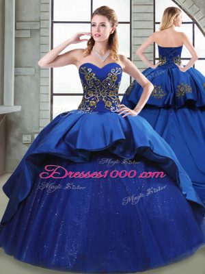 Fabulous Sleeveless Court Train Beading and Appliques and Embroidery Lace Up Quince Ball Gowns