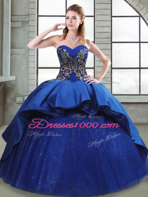 Fabulous Sleeveless Court Train Beading and Appliques and Embroidery Lace Up Quince Ball Gowns