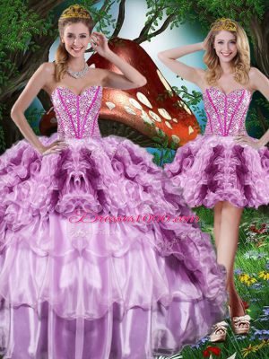 Eye-catching Multi-color Quince Ball Gowns Military Ball and Sweet 16 and Quinceanera with Beading and Ruffles and Ruffled Layers Sweetheart Sleeveless Lace Up