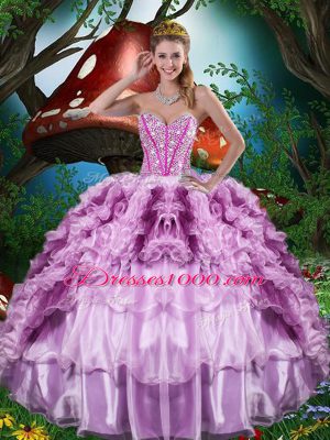 Eye-catching Multi-color Quince Ball Gowns Military Ball and Sweet 16 and Quinceanera with Beading and Ruffles and Ruffled Layers Sweetheart Sleeveless Lace Up
