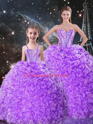 New Arrival Organza Sweetheart Sleeveless Lace Up Beading and Ruffles Sweet 16 Dress in Lavender