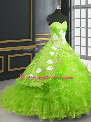 Lace Up 15th Birthday Dress for Military Ball and Sweet 16 and Quinceanera with Embroidery Brush Train