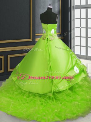 Lace Up 15th Birthday Dress for Military Ball and Sweet 16 and Quinceanera with Embroidery Brush Train