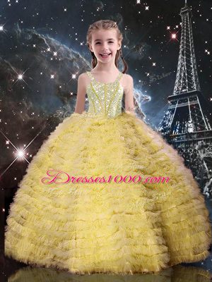 Inexpensive Floor Length Yellow 15th Birthday Dress Sweetheart Sleeveless Lace Up