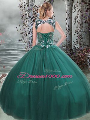 Modest Dark Green Scoop Lace Up Beading Quinceanera Gowns Sleeveless