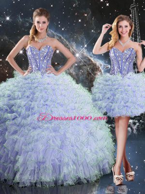 Lavender Quinceanera Dresses Military Ball and Sweet 16 and Quinceanera with Beading and Ruffles Sweetheart Sleeveless Lace Up